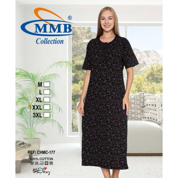 Chemise de nuit manche longue fond couleur fleur