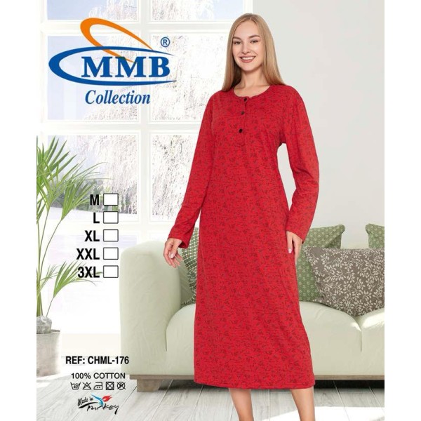 Chemise de nuit manche longue fond couleur fleur pour été