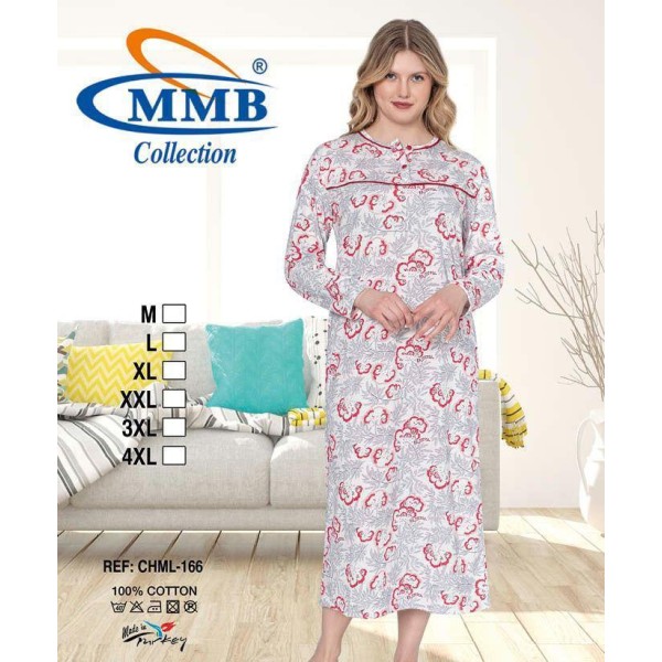 Chemise de nuit manche longue fond couleur fleur pour été