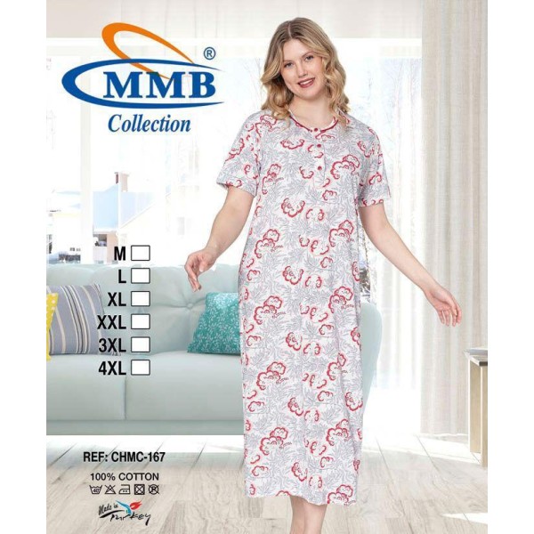 Chemise de nuit manche courte  fond couleur fleur pour été