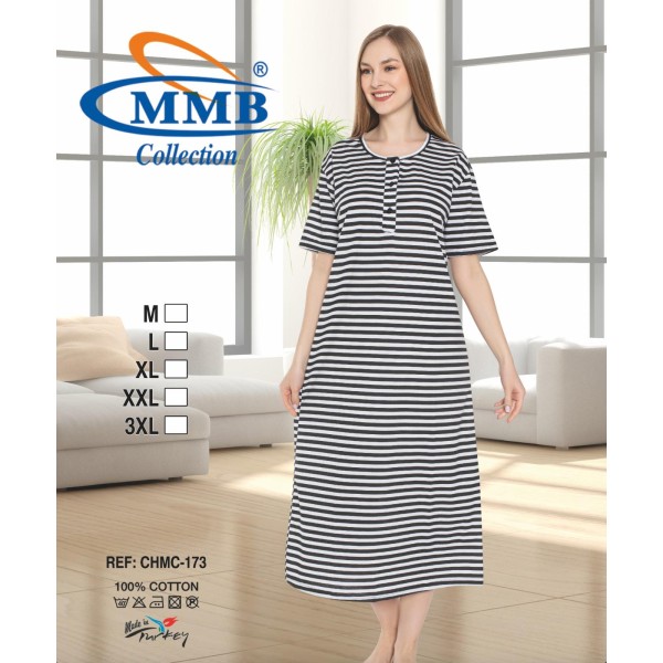 Chemise de nuit manche courte  fond couleur à rayure pour été