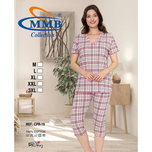 Ensemble de pyjama court fond blanc à carreaux pour été