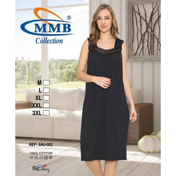 Chemise de nuit sans manche fond couleur à petit point  pour été