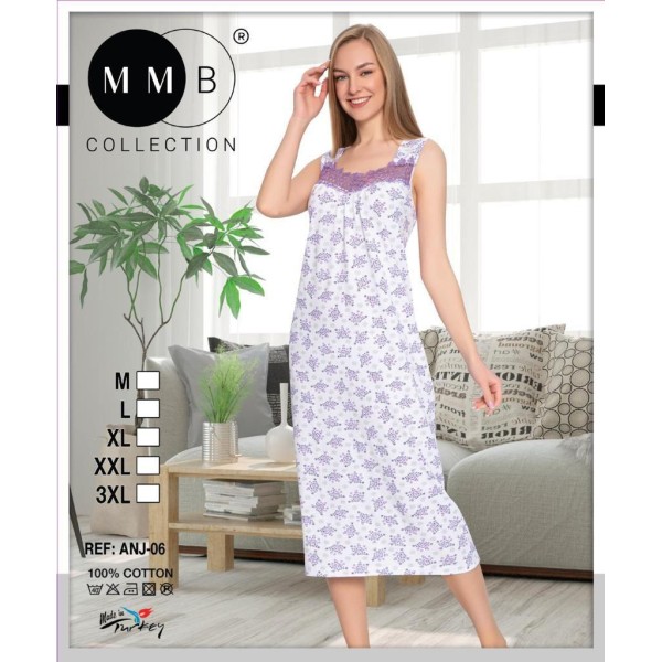 Chemise de nuit sans manche longue fond couleur à petit point pour été