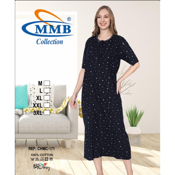 Chemise de nuit manche courte fond couleur avec étoiles pour demi-saison