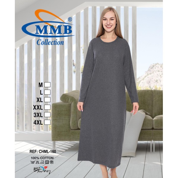 Chemise de nuit manche longue fond couleur avec rayure pour demi-saison