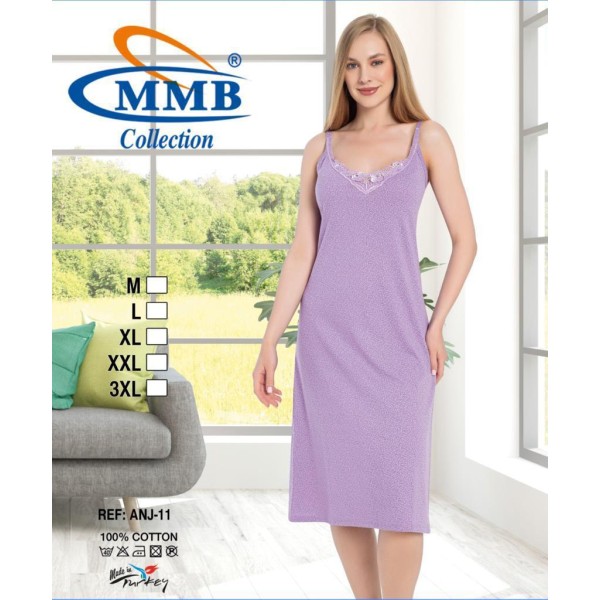 Chemise de nuit sans manche fond couleur à petit coeur  pour été